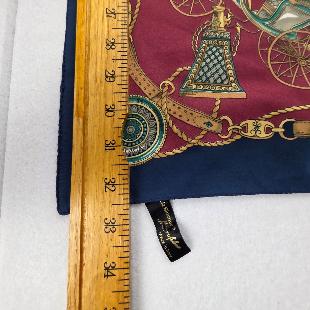 Liz Sinclair Italy Microfiber Equestrian Carriage Scarf Burgundy Navy Gold 31x31 - Picture 5 of 5